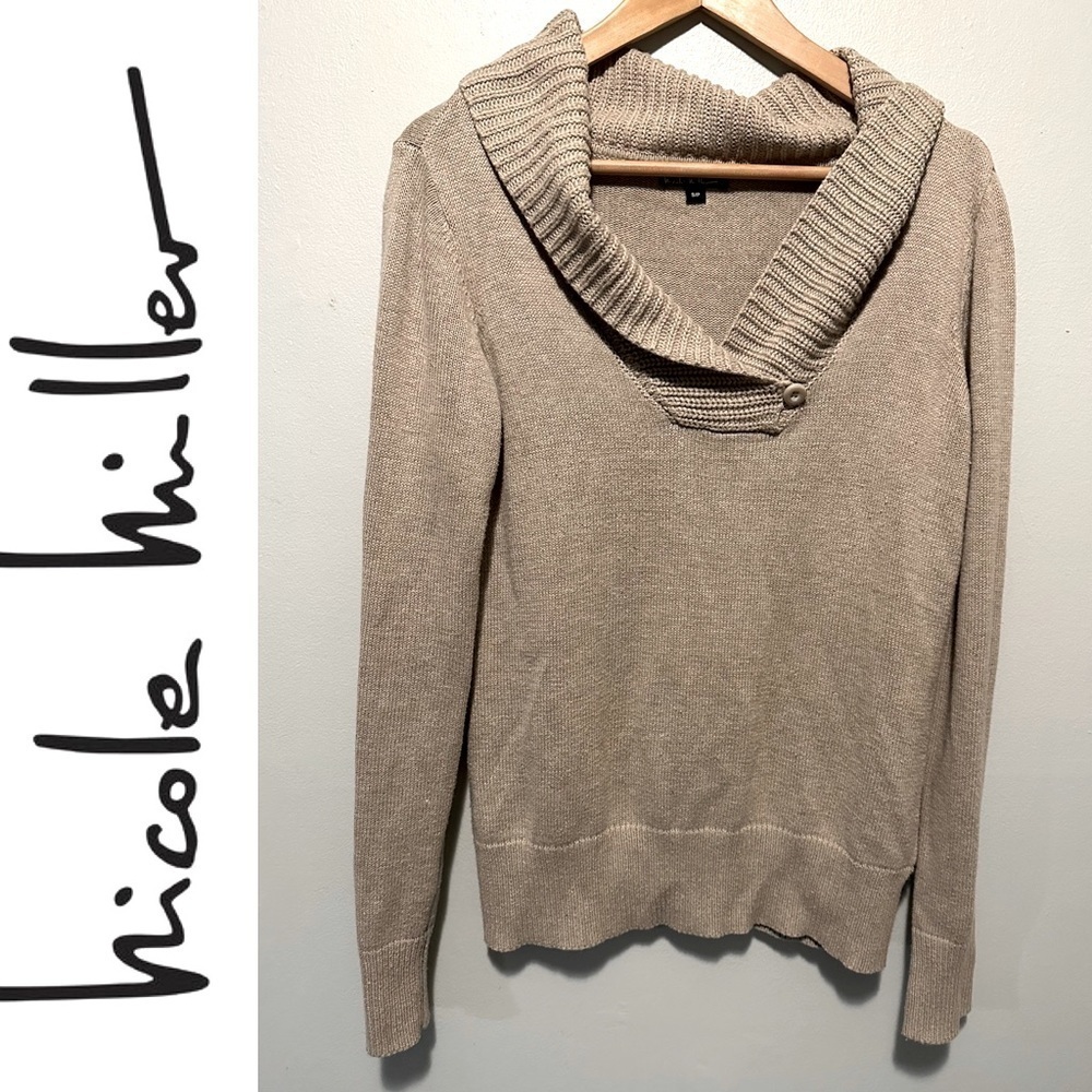 Nicole Miller Beige Cotton / Wool cowl neck sweater size small